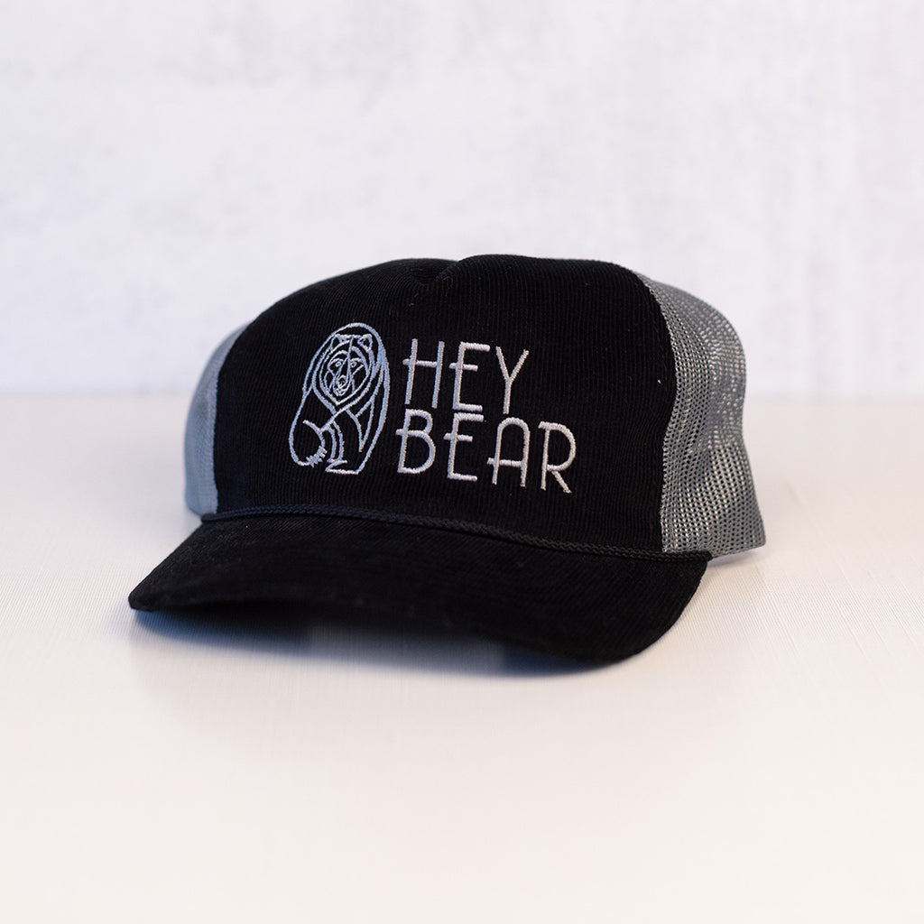 Hey Bear Black Corduroy Trucker Hat